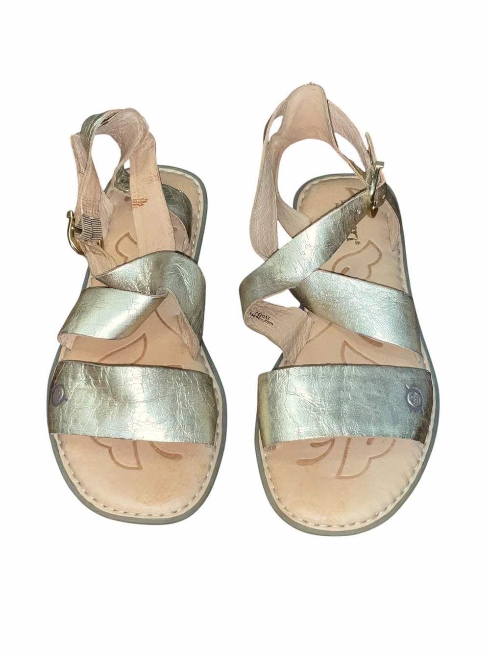 Born Metallic Leather Strappy Sandals Womens Size 8 Comfort Slingback
